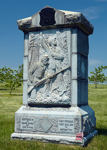 Front of the 3rd Michigan Monument in the Peach Orchard at Gettysburg, PA. Image ©2015 Look Around You Ventures, LLC.
